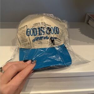 Blue and Cream Cap with Embroidery